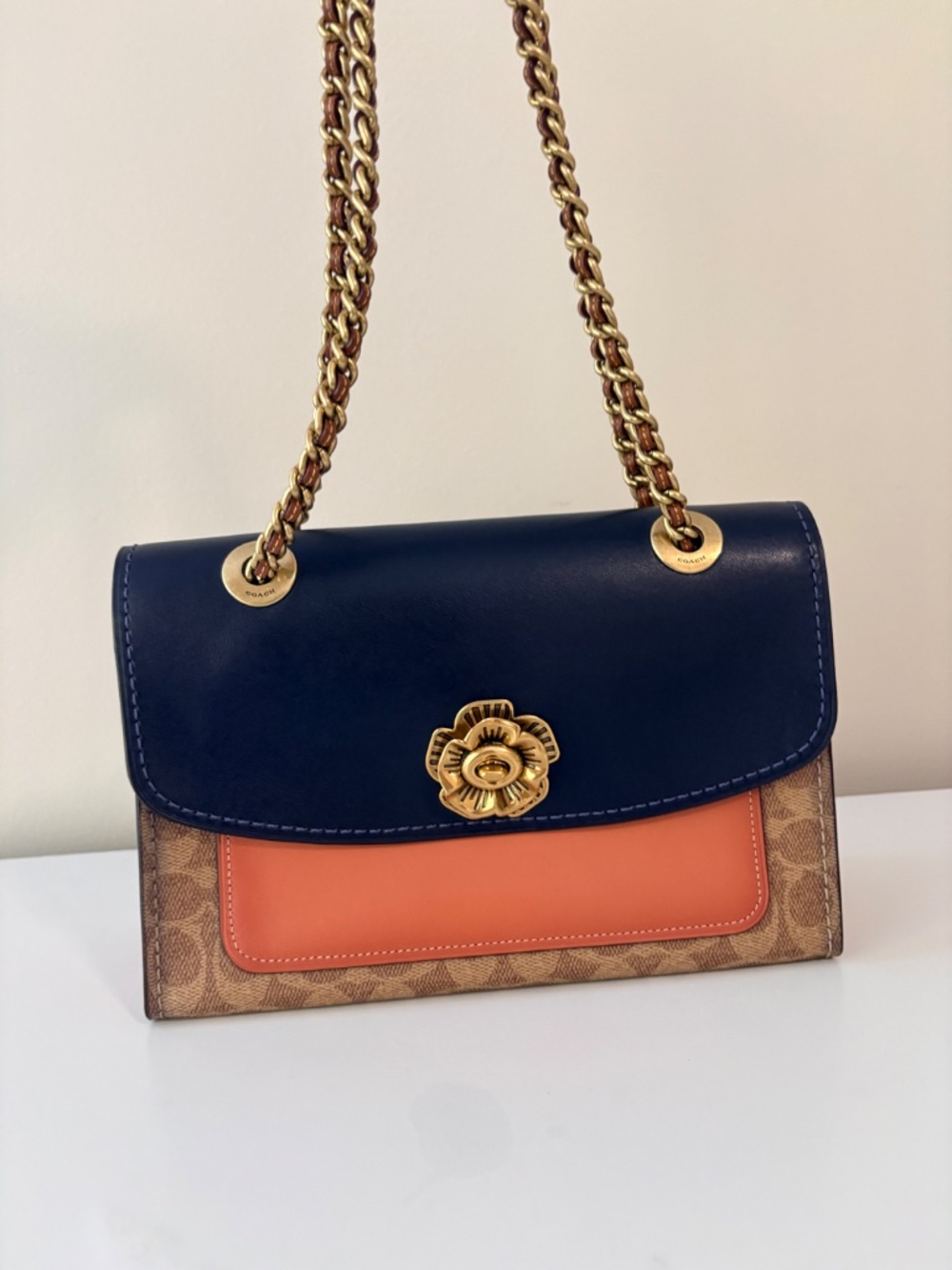Coach Parker Shoulder Bag with Tea Rose Turnlock in Colorblock Signature Canvas - Picture 9 of 13